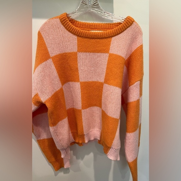 Women’s By Together Orange and Pink Checkered Sweater in Size Large - Picture 1 of 9